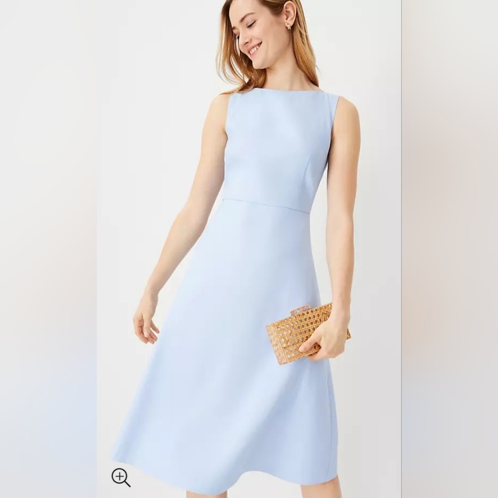 Ann Taylor The V-Back Boatneck Midi Dress in Linen Twill